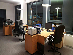 new main office room with all the workstations